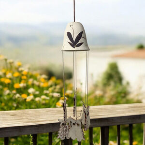 Vintage 1970's Pottery Owl Windchimes Natural Bohemian Hippie Porch Beach House